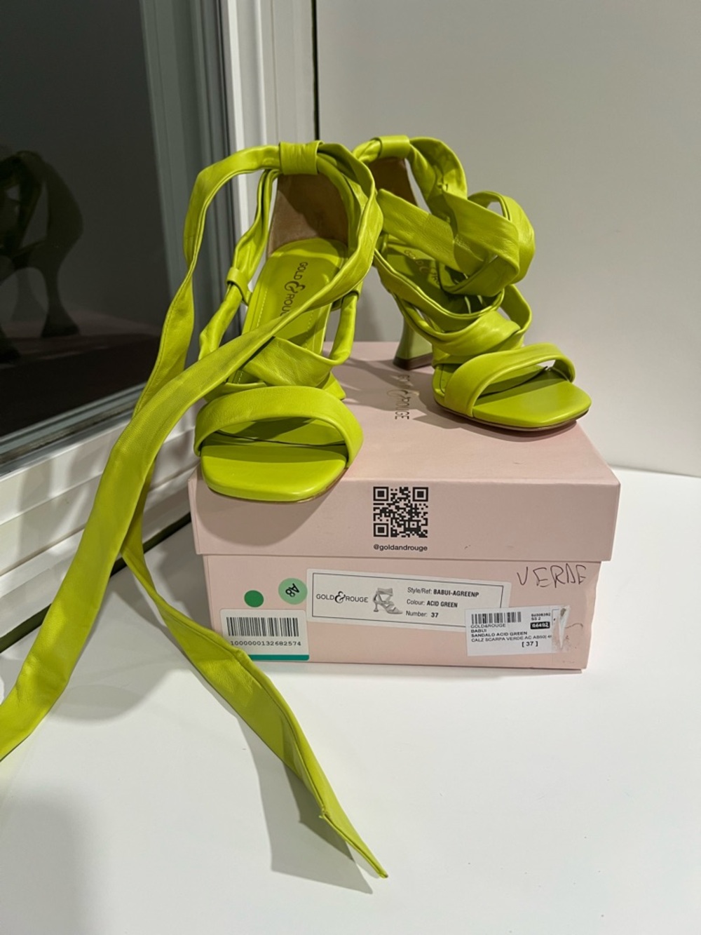 Gold & Rogue Lace-Up Lime Green Leather Heeled Sandals in Acid Green 37